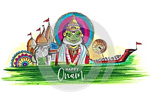 Snakeboat race in onam celebration background for kathakali face background