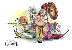 Snakeboat race in onam celebration background for kathakali face background