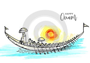 Snakeboat race in onam celebration card background