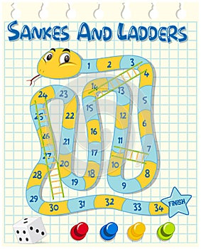 Snakes and ladders game on grid paper