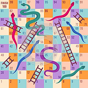 Snakes and ladders. Kids dice board game. Climbing puzzle map for children play activity. Fun traveling boardgame photo