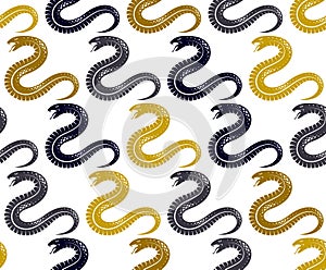 Snakes seamless background, vector dangerous venom serpents pattern.