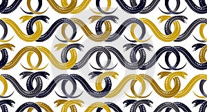 Snakes seamless background, vector dangerous venom serpents pattern.