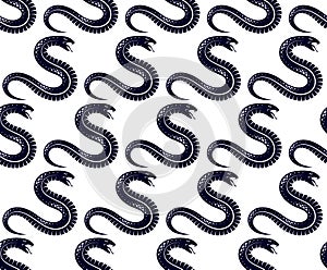 Snakes seamless background, vector dangerous venom serpents pattern.