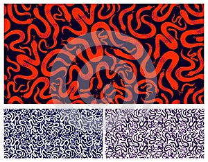 Snakes seamless textile set, vector background with a lot of serpents endless texture, stylish fabric or wallpaper design,