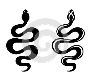 Snakes. Vector black silhouettes.