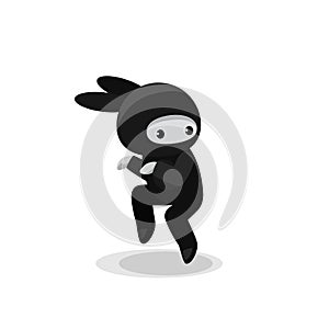 Snaking cute bunny ninja isolated on white background