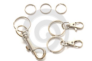 Snap clasp hooks swivel trigger clasp and keyring hoops white backdrop