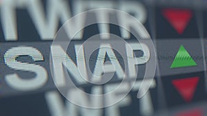 SNAP SNAP stock ticker. Editorial 3D rendering