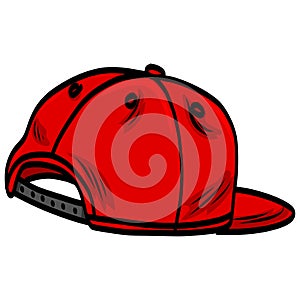 Snapback Red Hat Cap Backward Doodle Drawing Vector Illustration