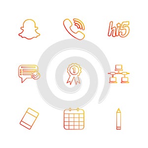 snapchat , viber , hi5 , message ,badge , network , eraser , celender , pencil , eps icons set vector