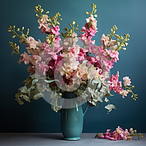 Snapdragon Arrangement: Teal And Pink Flowers With 3d Effect