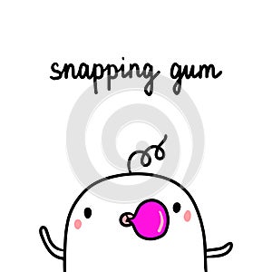 Snapping gum bad habit hand drawn illustration with cute marshmallow