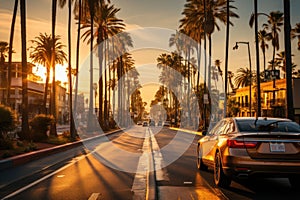 Snapping a shot with the palm trees along Sunset Boulevard - stock photo concepts photo