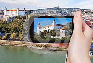 Snapshot of Bratislava Castle over Danube River