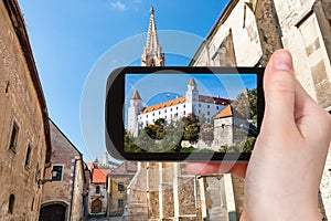 Snapshot of Bratislava castle from street in town