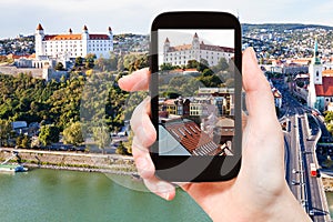 Snapshot of Bratislava Hrad castle over old town