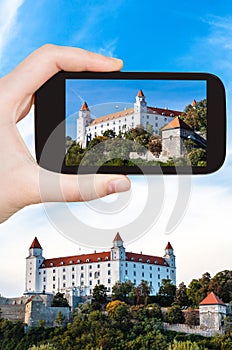 Snapshot of Bratislava Hrad castle on smartphone