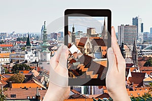 Snapshot of old town Bratislava city on tablet