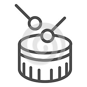 Snare drum line icon. Drum with drumstick vector illustration isolated on white. Percussion instrument outline style