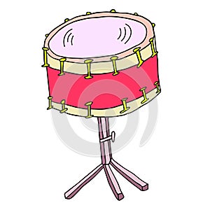 Snare drum vector illustration. Bass drum standing on a tripod
