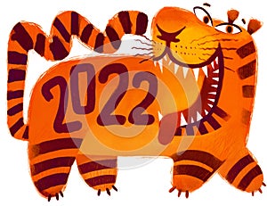 Snarling funny tiger. Symbol of the Chinese New Year