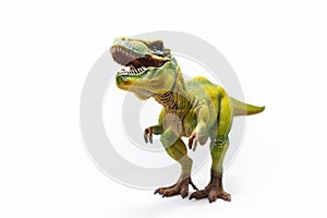 Snarling green Tyrannosaurus a huge reptile from the Jurassic period, a children`s toy