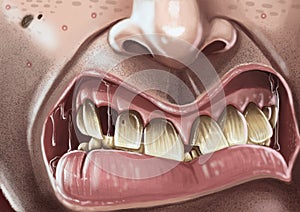 Snarling man with bad teeth