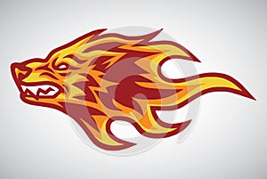 Snarling Wolf Fire Flame Burning Logo Esports Sports Mascot Design Vector Illustration Template