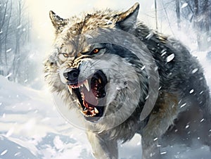 Ai Generated illustration Wildlife Concept of Snarling wolf