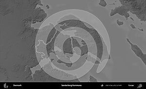 Sonderborg Kommune outlined, Denmark. Grayscale