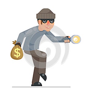Sneak picklock housebreaker thieves keys flashlight hand sneak evil greedily thief cartoon rogue bulgar character flat photo
