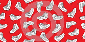Sneaker shoe seamless pattern canvas doodle vector isolated wallpaper background red