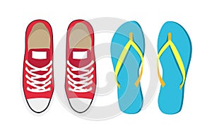 Sneakers and Flip-Flops Set Vector Illustration