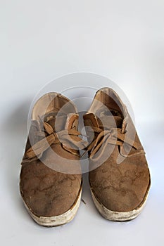 Sneakers dirty isolated on white background, Footwear for outdoor activities