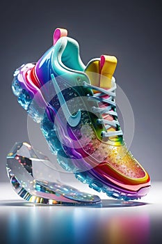 Sneakers on a gray background. 3d rendering. Neon colors