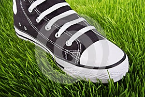 Sneakers on the green grass