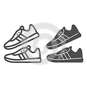 Sneakers line and solid icon, Gym concept, Running shoes sign on white background, sport footwear icon in outline style