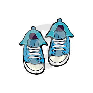 Sneakers shoes pair isolated. Hand drawn vector illustration of blue shoes. Sport boots hand drawn for logo, poster, postcard