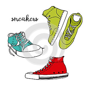 Sneakers sketch vector set