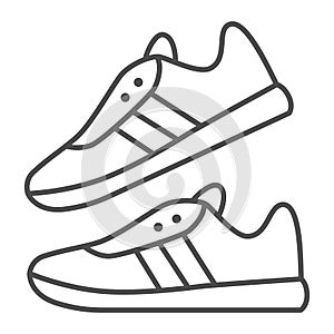 Sneakers thin line icon, Gym concept, Running shoes sign on white background, sport footwear icon in outline style for