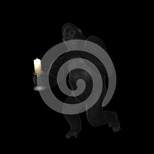 Sneaky Quiet Gorilla With Candle Illustration photo