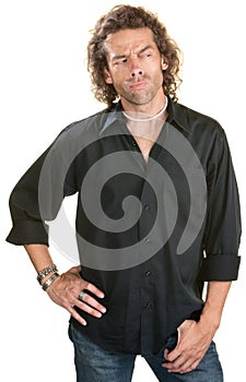 Sneering Man in Black Shirt