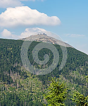 Snezka hill from hiking trail bellow Tabule hill on czech - polish borders photo