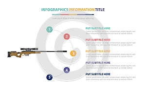 Sniper riffle infographic template concept with five points list and various color with clean modern white background - 