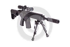 Sniper rifle with bipod isolated photo