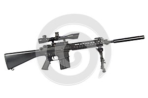sniper rifle with bipod and silencer isolated