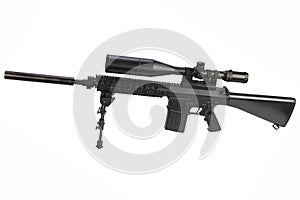 sniper rifle with bipod and supressor