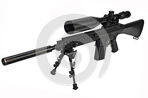 sniper rifle with bipod and supressor