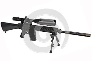 sniper rifle with bipod and supressor